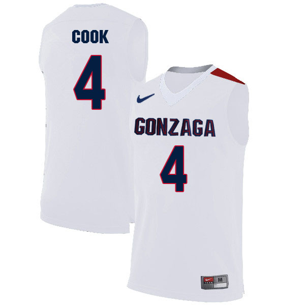 Men #4 Aaron Cook Gonzaga Bulldogs College Basketball Jerseys Sale-White